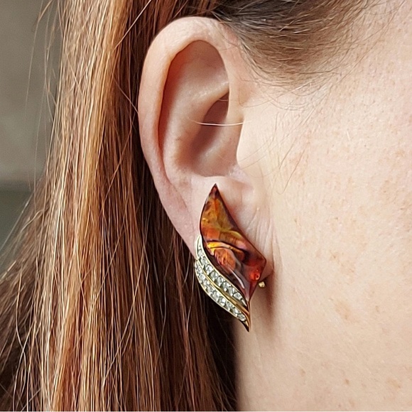 Vintage Butler Brooch & Earring set. Abalone and Rhinestones - Picture 4 of 4